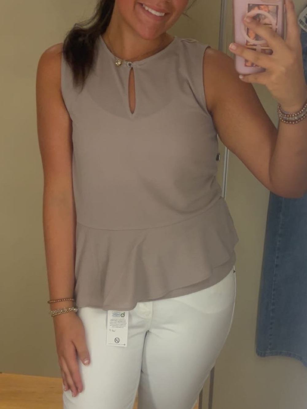 T.J.Maxx Taupe Sleeveless Peplum Blouse